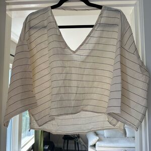 By Together Striped white and blue V-Neck Women's Top- S